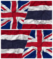 Thaïlande et uni Royaume moitié combiné drapeaux Contexte avec tissu bosse texture, bilatéral rapports, paix et conflit, 3d le rendu png