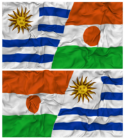 Níger e Uruguai metade combinado bandeiras fundo com pano colisão textura, bilateral relações, Paz e conflito, 3d Renderização png