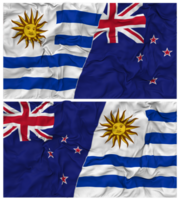 New Zealand and Uruguay Half Combined Flags Background with Cloth Bump Texture, Bilateral Relations, Peace and Conflict, 3D Rendering png