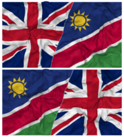 Namibia and United Kingdom Half Combined Flags Background with Cloth Bump Texture, Bilateral Relations, Peace and Conflict, 3D Rendering png