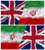 Iran and United Kingdom Half Combined Flags Background with Cloth Bump Texture, Bilateral Relations, Peace and Conflict, 3D Rendering png