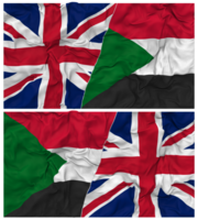 Sudan and United Kingdom Half Combined Flags Background with Cloth Bump Texture, Bilateral Relations, Peace and Conflict, 3D Rendering png