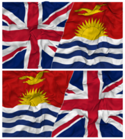 Kiribati e Unidos reino metade combinado bandeiras fundo com pano colisão textura, bilateral relações, Paz e conflito, 3d Renderização png