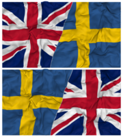 Sweden and United Kingdom Half Combined Flags Background with Cloth Bump Texture, Bilateral Relations, Peace and Conflict, 3D Rendering png