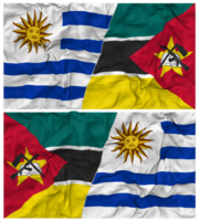 Mozambique and Uruguay Half Combined Flags Background with Cloth Bump Texture, Bilateral Relations, Peace and Conflict, 3D Rendering png