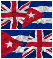 Cuba y unido Reino medio conjunto banderas antecedentes con paño bache textura, bilateral relaciones, paz y conflicto, 3d representación png