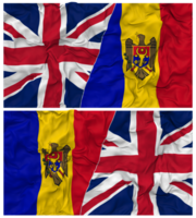 Moldova and United Kingdom Half Combined Flags Background with Cloth Bump Texture, Bilateral Relations, Peace and Conflict, 3D Rendering png