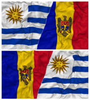 Moldova and Uruguay Half Combined Flags Background with Cloth Bump Texture, Bilateral Relations, Peace and Conflict, 3D Rendering png