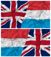 Luxembourg and United Kingdom Half Combined Flags Background with Cloth Bump Texture, Bilateral Relations, Peace and Conflict, 3D Rendering png