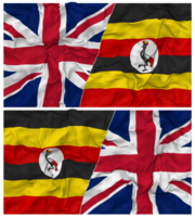 Uganda and United Kingdom Half Combined Flags Background with Cloth Bump Texture, Bilateral Relations, Peace and Conflict, 3D Rendering png