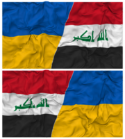 Irak und Ukraine Hälfte kombiniert Flaggen Hintergrund mit Stoff stoßen Textur, bilateral Beziehungen, Frieden und Konflikt, 3d Rendern png