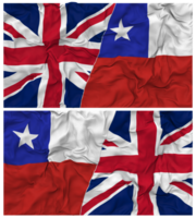 Chile e Unidos reino metade combinado bandeiras fundo com pano colisão textura, bilateral relações, Paz e conflito, 3d Renderização png