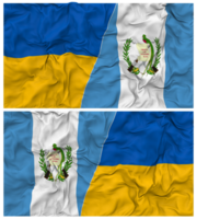 Guatemala und Ukraine Hälfte kombiniert Flaggen Hintergrund mit Stoff stoßen Textur, bilateral Beziehungen, Frieden und Konflikt, 3d Rendern png