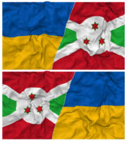 Burundi and Ukraine Half Combined Flags Background with Cloth Bump Texture, Bilateral Relations, Peace and Conflict, 3D Rendering png