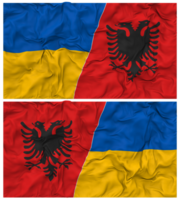 Albanie et Ukraine moitié combiné drapeaux Contexte avec tissu bosse texture, bilatéral rapports, paix et conflit, 3d le rendu png