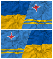 Aruba and Ukraine Half Combined Flags Background with Cloth Bump Texture, Bilateral Relations, Peace and Conflict, 3D Rendering png