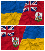 Bermuda and Ukraine Half Combined Flags Background with Cloth Bump Texture, Bilateral Relations, Peace and Conflict, 3D Rendering png