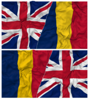 Chad and United Kingdom Half Combined Flags Background with Cloth Bump Texture, Bilateral Relations, Peace and Conflict, 3D Rendering png