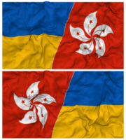 Hong Kong and Ukraine Half Combined Flags Background with Cloth Bump Texture, Bilateral Relations, Peace and Conflict, 3D Rendering png