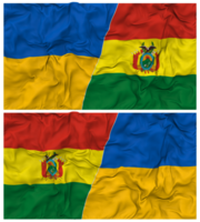 Bolívia e Ucrânia metade combinado bandeiras fundo com pano colisão textura, bilateral relações, Paz e conflito, 3d Renderização png