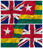 Togo and United Kingdom Half Combined Flags Background with Cloth Bump Texture, Bilateral Relations, Peace and Conflict, 3D Rendering png