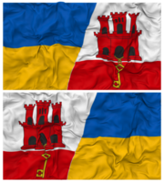 Gibraltar and Ukraine Half Combined Flags Background with Cloth Bump Texture, Bilateral Relations, Peace and Conflict, 3D Rendering png