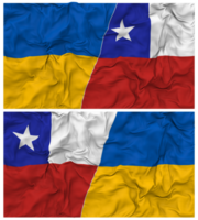 Chile e Ucrânia metade combinado bandeiras fundo com pano colisão textura, bilateral relações, Paz e conflito, 3d Renderização png