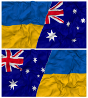 Austrália e Ucrânia metade combinado bandeiras fundo com pano colisão textura, bilateral relações, Paz e conflito, 3d Renderização png