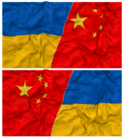 China und Ukraine Hälfte kombiniert Flaggen Hintergrund mit Stoff stoßen Textur, bilateral Beziehungen, Frieden und Konflikt, 3d Rendern png