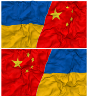 China and Ukraine Half Combined Flags Background with Cloth Bump Texture, Bilateral Relations, Peace and Conflict, 3D Rendering png