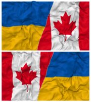 Canadá e Ucrânia metade combinado bandeiras fundo com pano colisão textura, bilateral relações, Paz e conflito, 3d Renderização png