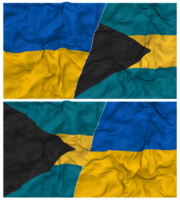 bahamas e Ucrânia metade combinado bandeiras fundo com pano colisão textura, bilateral relações, Paz e conflito, 3d Renderização png