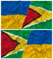 Guyana and Ukraine Half Combined Flags Background with Cloth Bump Texture, Bilateral Relations, Peace and Conflict, 3D Rendering png