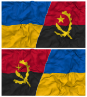 Angola and Ukraine Half Combined Flags Background with Cloth Bump Texture, Bilateral Relations, Peace and Conflict, 3D Rendering png