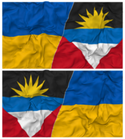 Antigua and Barbuda and Ukraine Half Combined Flags Background with Cloth Bump Texture, Bilateral Relations, Peace and Conflict, 3D Rendering png