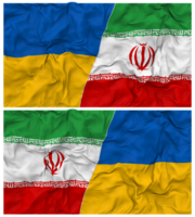 iran och ukraina halv kombinerad flaggor bakgrund med trasa stöta textur, bilateral relationer, fred och konflikt, 3d tolkning png