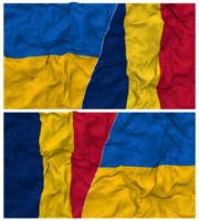 Tschad und Ukraine Hälfte kombiniert Flaggen Hintergrund mit Stoff stoßen Textur, bilateral Beziehungen, Frieden und Konflikt, 3d Rendern png