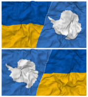Antarctica and Ukraine Half Combined Flags Background with Cloth Bump Texture, Bilateral Relations, Peace and Conflict, 3D Rendering png
