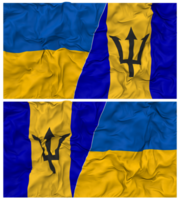 Barbados en Oekraïne voor de helft gecombineerd vlaggen achtergrond met kleding buil textuur, bilateraal relaties, vrede en conflict, 3d renderen png
