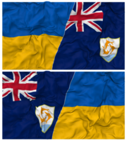 Anguilla and Ukraine Half Combined Flags Background with Cloth Bump Texture, Bilateral Relations, Peace and Conflict, 3D Rendering png