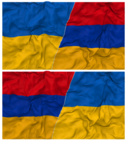 Armenia y Ucrania medio conjunto banderas antecedentes con paño bache textura, bilateral relaciones, paz y conflicto, 3d representación png