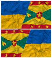 grenada och ukraina halv kombinerad flaggor bakgrund med trasa stöta textur, bilateral relationer, fred och konflikt, 3d tolkning png