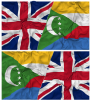 Comoros and United Kingdom Half Combined Flags Background with Cloth Bump Texture, Bilateral Relations, Peace and Conflict, 3D Rendering png