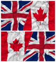 Canadá e Unidos reino metade combinado bandeiras fundo com pano colisão textura, bilateral relações, Paz e conflito, 3d Renderização png