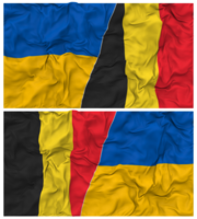 Bélgica e Ucrânia metade combinado bandeiras fundo com pano colisão textura, bilateral relações, Paz e conflito, 3d Renderização png