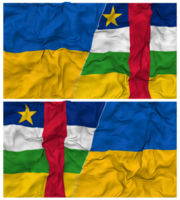 central afrikansk republik och ukraina halv kombinerad flaggor bakgrund med trasa stöta textur, bilateral relationer, fred och konflikt, 3d tolkning png