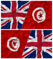 Tunisie et uni Royaume moitié combiné drapeaux Contexte avec tissu bosse texture, bilatéral rapports, paix et conflit, 3d le rendu png