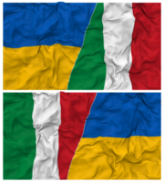 Italien und Ukraine Hälfte kombiniert Flaggen Hintergrund mit Stoff stoßen Textur, bilateral Beziehungen, Frieden und Konflikt, 3d Rendern png