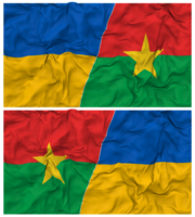 Burkina Faso and Ukraine Half Combined Flags Background with Cloth Bump Texture, Bilateral Relations, Peace and Conflict, 3D Rendering png