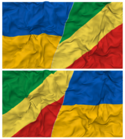 Congo and Ukraine Half Combined Flags Background with Cloth Bump Texture, Bilateral Relations, Peace and Conflict, 3D Rendering png